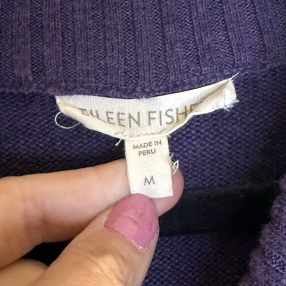 Eileen Fisher Women’s M Sweater Zip Up Purple Long Sleeve Organic Cotton Top - Picture 6 of 9